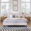 Upholstered Platform Bed Frame with Vertical Channel Tufted Headboard, No Box Spring Needed, Queen,Cream