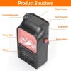 800W Plug-In Space Heater Wall Outlet Heater with 360° Rotatable Plug Adjustable Temperature 2 Wind Speeds Remote Control