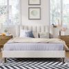 Upholstered Platform Bed Frame with Vertical Channel Tufted Headboard, No Box Spring Needed, Queen,Cream