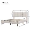 Upholstered Platform Bed Frame with Vertical Channel Tufted Headboard, No Box Spring Needed, Queen,Cream